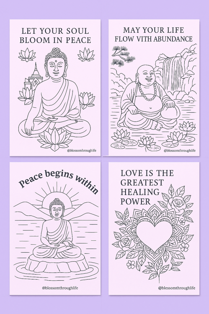 Buddha coloring pages set of 5
