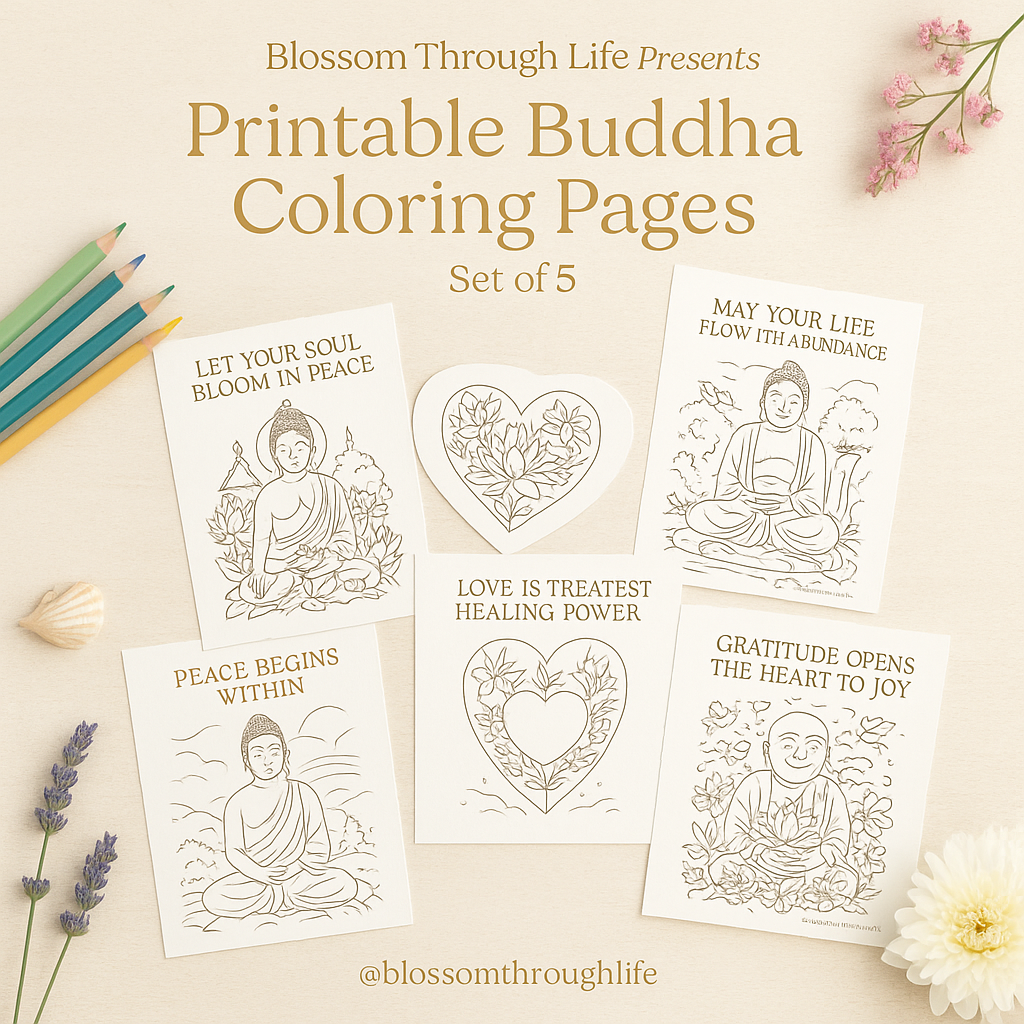 Buddha coloring pages set of 5