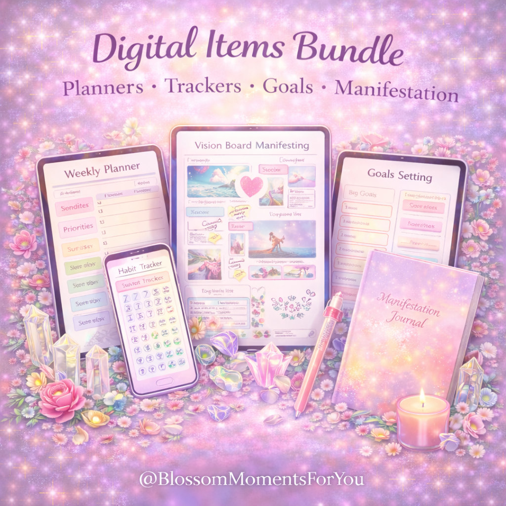 Digital items bundle planners trackers goals manifestation journaling