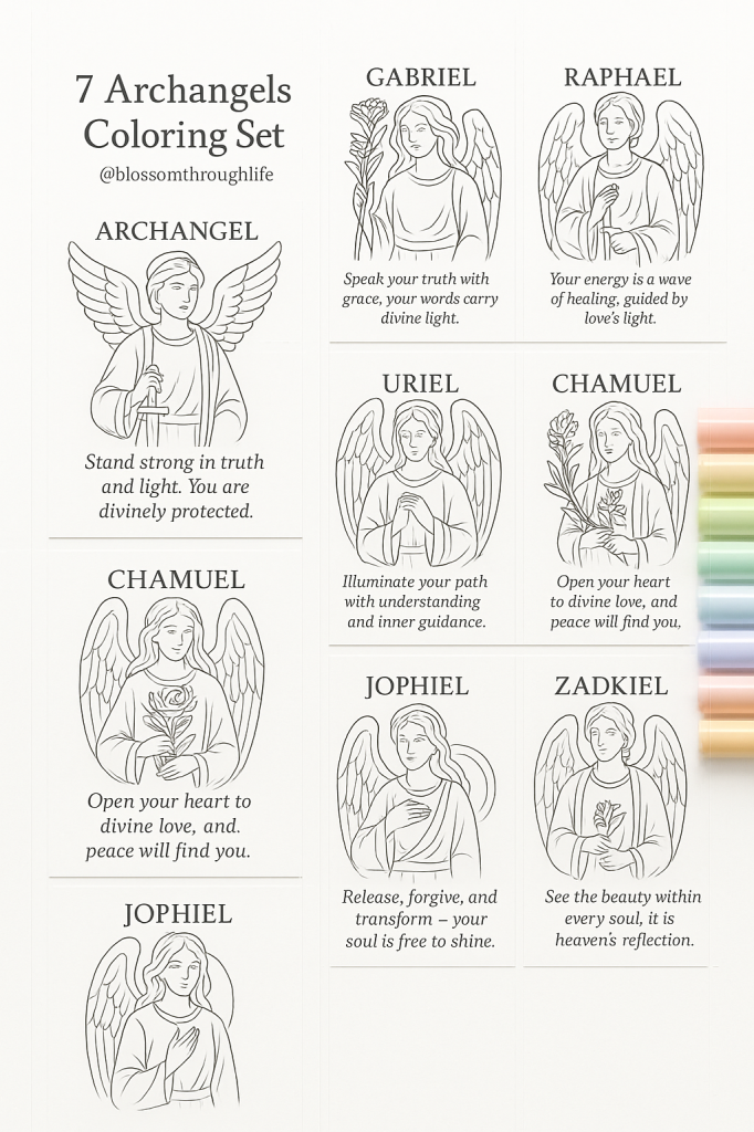 7 Archangels coloring set with bonus page