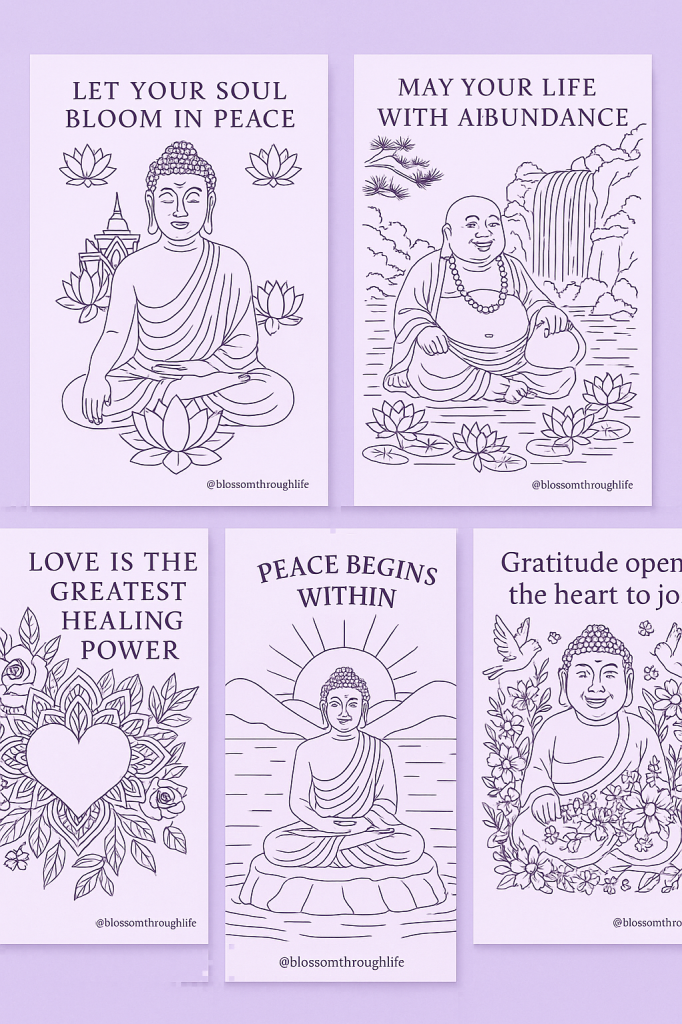 Buddha coloring pages set of 5