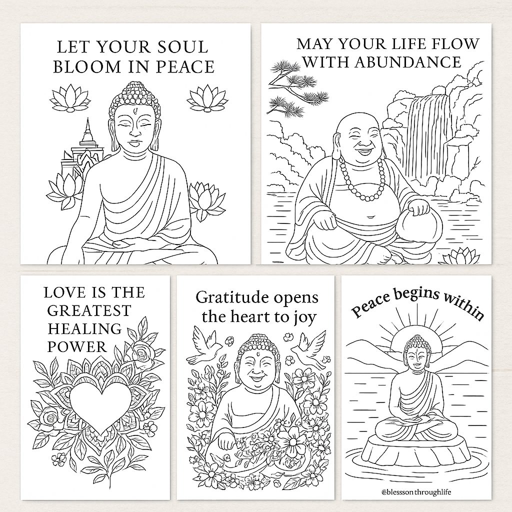 Buddha coloring pages set of 5