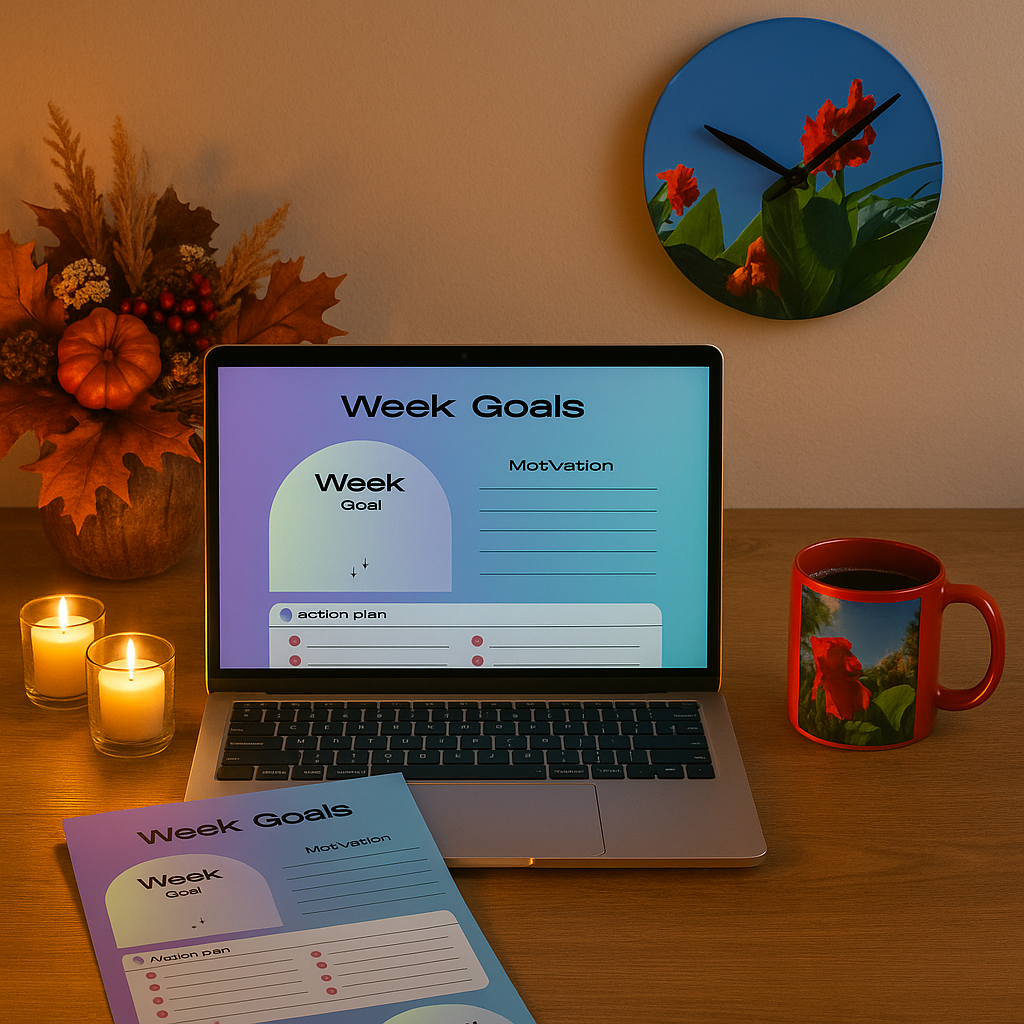 Week goals planner digital download